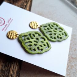 Picture of Ornament-Ohrstecker - Rhombusform aus Resin - grün - Stecker rund goldfarbig