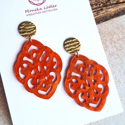 Picture of Ornament-Ohrstecker - Rhombusform aus Resin - tango orange - Stecker Edelstahl gold