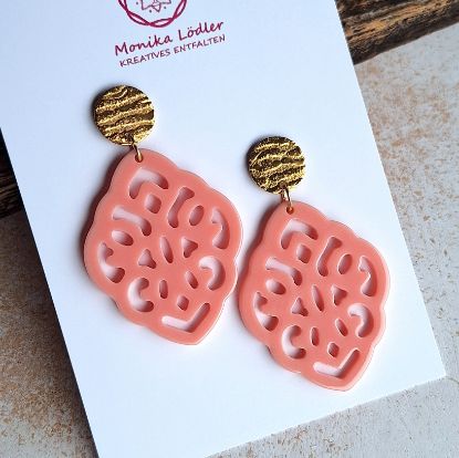 Picture of Ornament-Ohrstecker - Rhombusform - vintage pink - Stecker rund goldfarbig